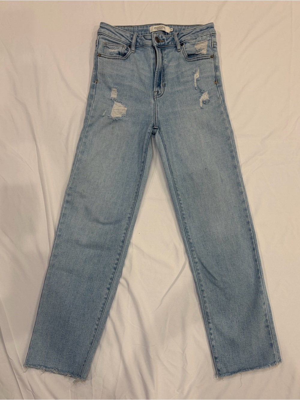 Hidden Los Angeles light washed distressed straight leg jean women’s 27